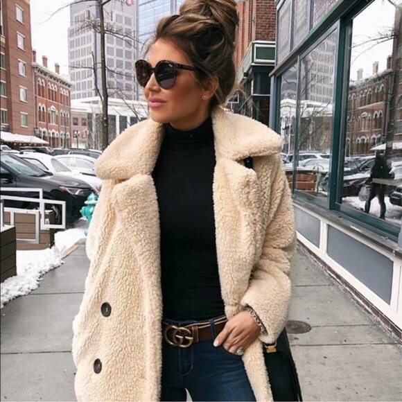 FREE PEOPLE Notched Teddy Peacoat Sherpa Cream Jacket - Picture 3 of 10